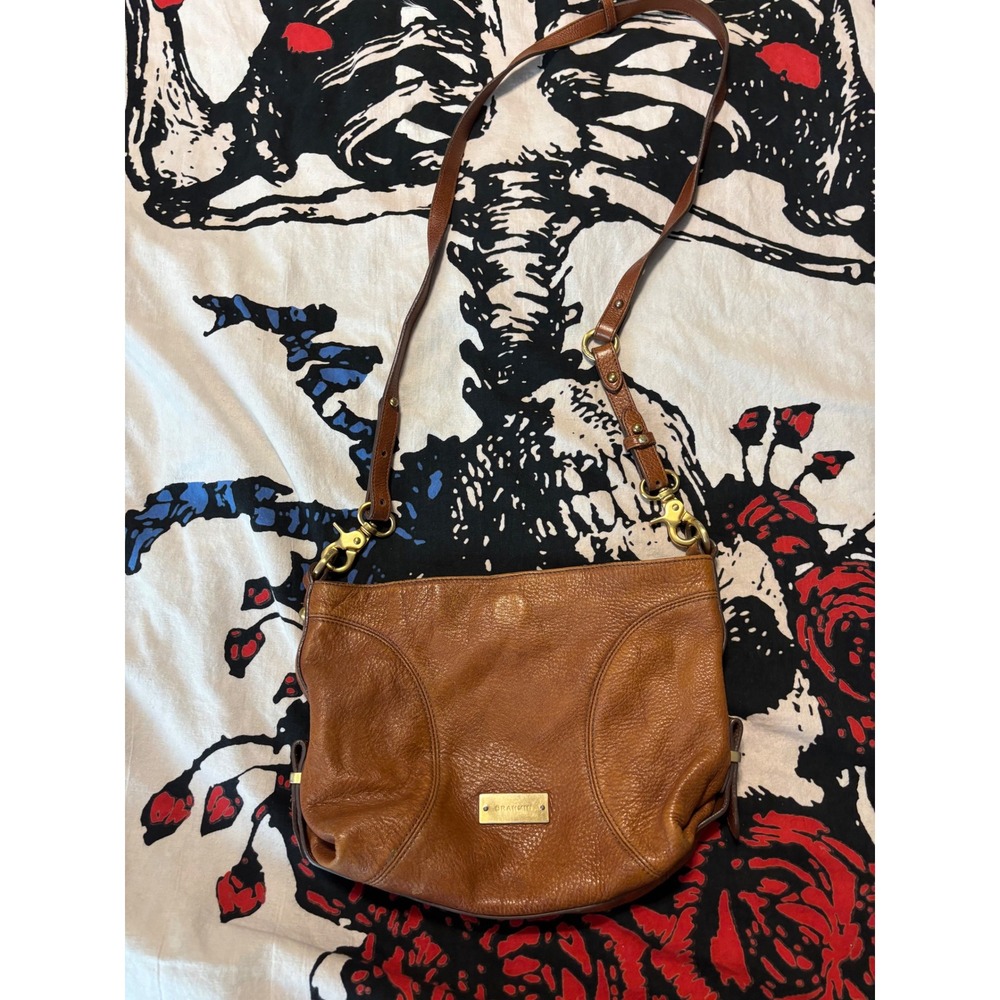 Brahmin Cognac Brown Pebbled Leather Crossbody Bag Gold Hardware